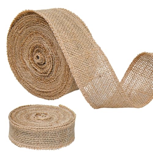 Juteband Breit, 10M Natur Jute Geschenkband, Sackleinen Schleifenband für Handwerk, Garten, Hochzeitdeko, Weihnachten, Herbstkranz (braun, 5cm)