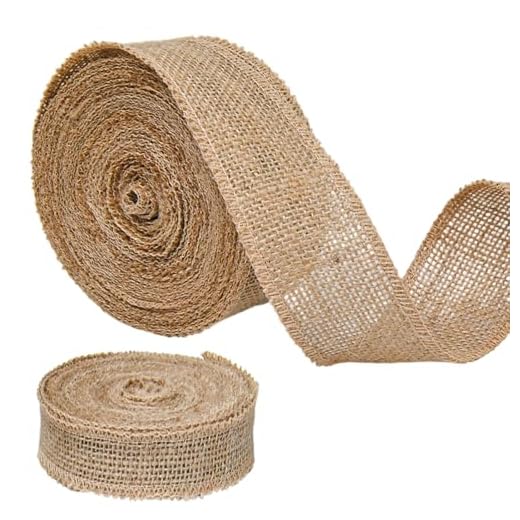 Juteband Breit, 10M Natur Jute Geschenkband, Sackleinen Schleifenband für Handwerk, Garten, Hochzeitdeko, Weihnachten, Herbstkranz (braun, 5cm)