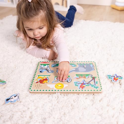 Image of Melissa & Doug Zoo Animals Sound Puzzle - 8-Piece Wooden Peg Puzzle with Light-Activated Sounds, Music Learning Toy for Toddlers and Preschoolers Ages 2+