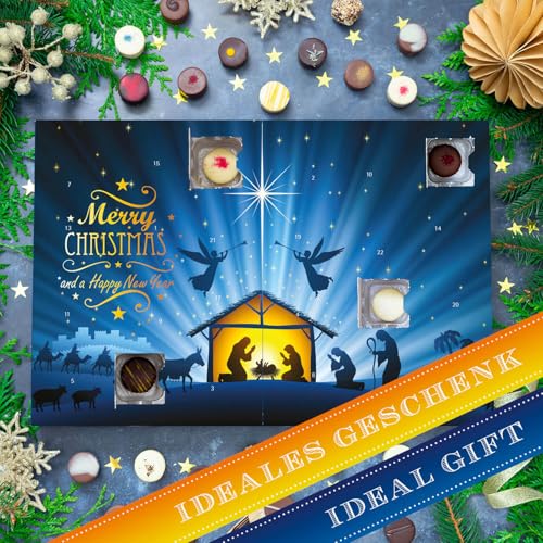 Hallingers Heiligabend - Adventskalender Pralinen hoher Qualität handgemacht abwechslungsreich ohne Alkohol hochwertige Verpackung (Box) - Geschenkideen Weihnachten & Geschenke Adventskalender | Glück