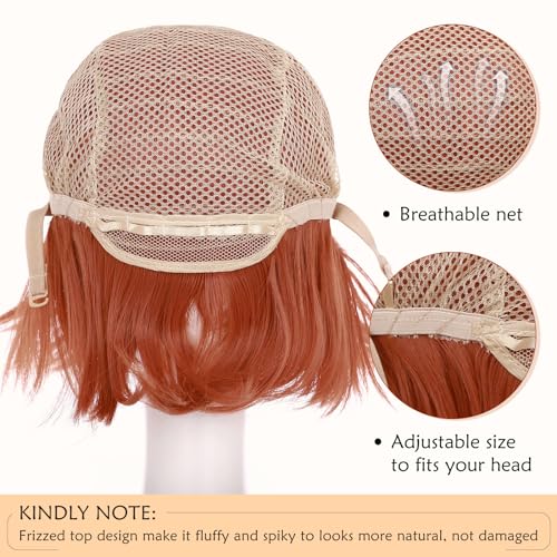 Image of S-noilite Unisex Short Anime Cosplay Hair Wig for Women Mens Short Fluffy Layered Pixie Wig Straight Synthetic Full Wigs for Halloween Comic-con Costume Party (Reddish Orange)