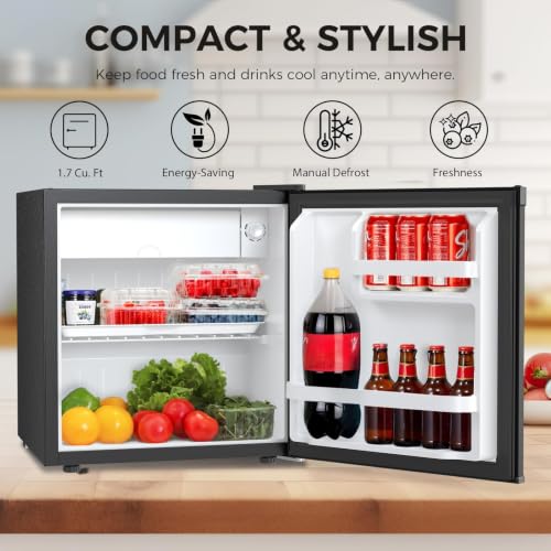 Image of Antarctic Star 1.6 Cu. Ft Mini Fridge with Freezer,Small Compact Refrigerator with Single Reversible Door, Removable Shelves, 7 Adjustable Thermostat, for Dorm /Bedroom /Office,Black