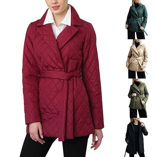 HGps8w Women's Winter Quilted Wrap Coat with Belt, Mid-Long Lapel Warm Padded Down Puffer Jacket Elegant Overcoat2