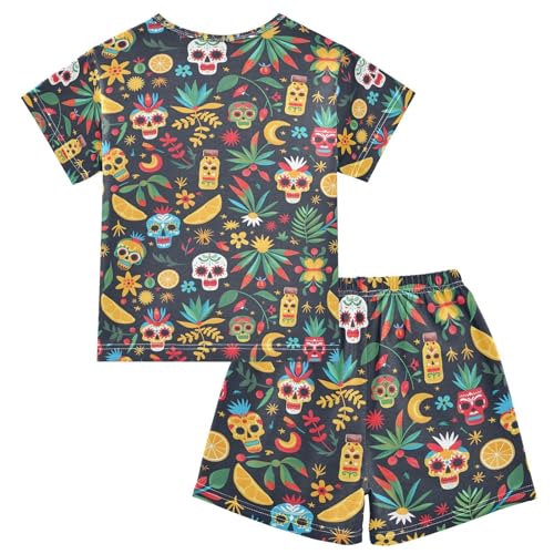 ALAZA Mexican Day Of The Dead Sugar Skull Lemon Pajamas Set Short Sleeve Cotton Sleepwear Summer Pjs 2 Piece 5-14Y2