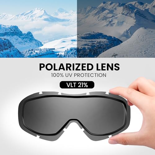 Image of OutdoorMaster OTG Ski Goggles - Over Glasses Ski /Snowboard Goggles for Men, Women & Youth - 100% UV Protection (Black Frame + VLT 21% Polarized Gray Lens)