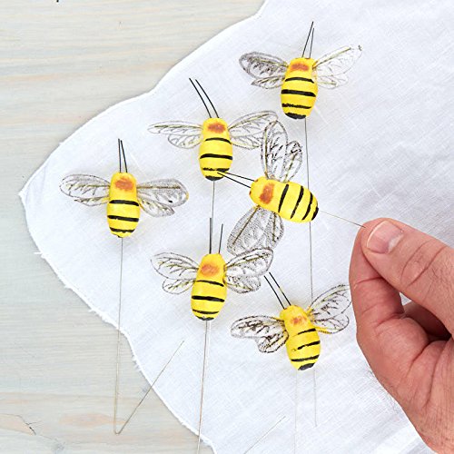 Factory Direct Craft Faux Bumblebees on Wired Stems - Pack of 12 Mushroom Honey Bees for Garden Flower Arrangements, DIY Wreaths and Spring and Summer Decorations (Size: 2-1/4