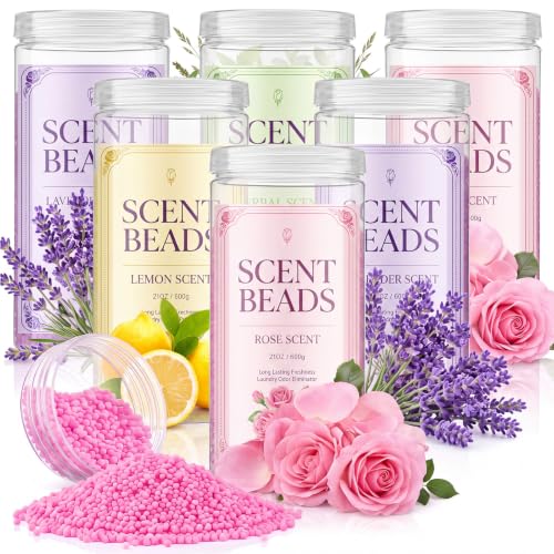 Image of 6 Pack 126 oz Laundry Scent Boosters Beads In-wash Laundry Fragrance Beads Long Lasting Scent Booster for Clothes Towels and Bedding, Lavender Rose Lemon Botanical