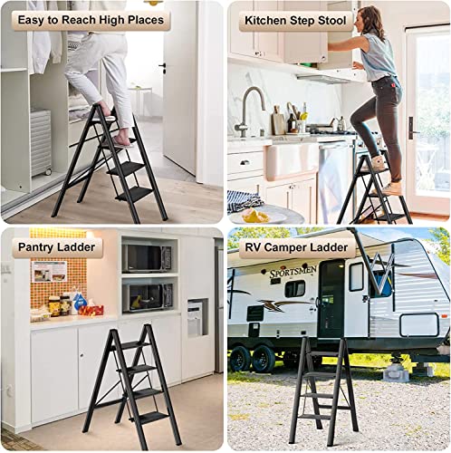 Image of DELAVALA 4 Step Ladder Folding Step Stool, Heavy Duty Load Stepladder, Small Kitchen /Closet Ladder for Adults /Kids, Lightweight Step Ladder 2 Step Folding with Anti-Slip Wide Pedal for Home