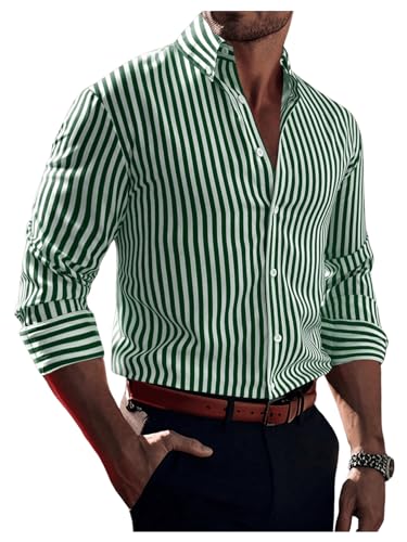 Floerns Men's Striped Print Long Sleeve Dress Shirts Button Down Business Work Blouse Tops