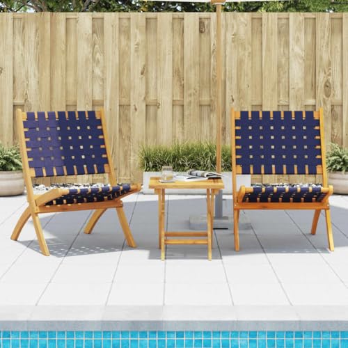 HANJIEFACAI Gartenstühle 2 STK. Klappbar Dunkelblau Massivholz Akazie...