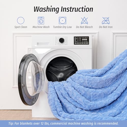 Image of Wemore Weighted Blanket for Adults Queen Size 20 lbs, Dual Sided Soft Fuzzy Jacquard Sherpa Weighted Blankets Throw, Cozy Fluffy Knitted Heavy Blanket for Couch Bed, Blue, 60 x 80 inches