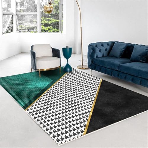 Tapis géométrique gris-vert grand format 140x200cm de salon