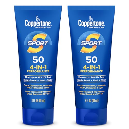 Coppertone SPORT Sunscreen SPF 50 Lotion, Water Resistant, Body Sunscreen Lotion, Travel Size, 3 Fl...
