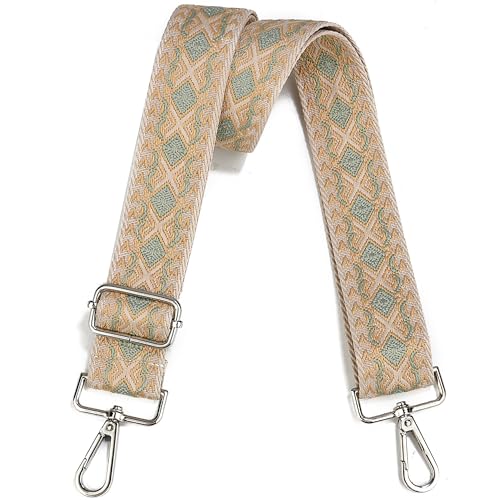 Image of Crossbody Straps for Purses Silver Hardware Purse Strap Wide Shoulder Strap Adjustable Replacement,Retro Jacquard Embroidery for Shoulder Bags, Canvas Tote Handbags