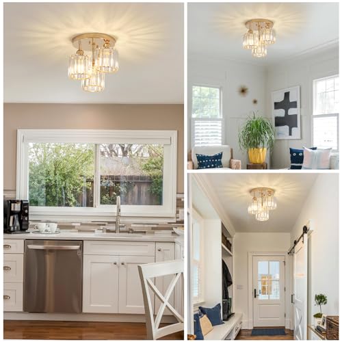Pauful 211101C1 Modern Semi Flush Mount Ceiling Light,3-Light Crystal Close To Ceiling Light Fixtures,Golden Kitchen Light Fixtures thumb #6