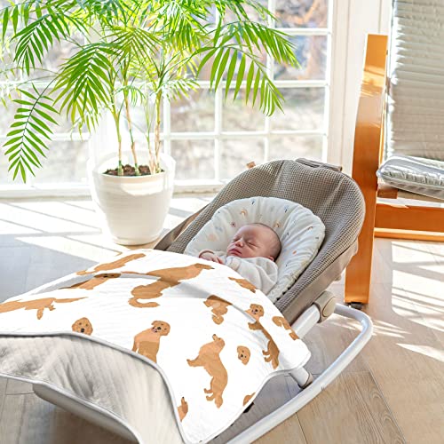 Image of Swaddle Blanket Golden Retriever Dogs Cotton for Infants, Receiving, Lightweight Soft Swaddling for Crib, Stroller, Nursery, Goldies Puppy, 30x40 in