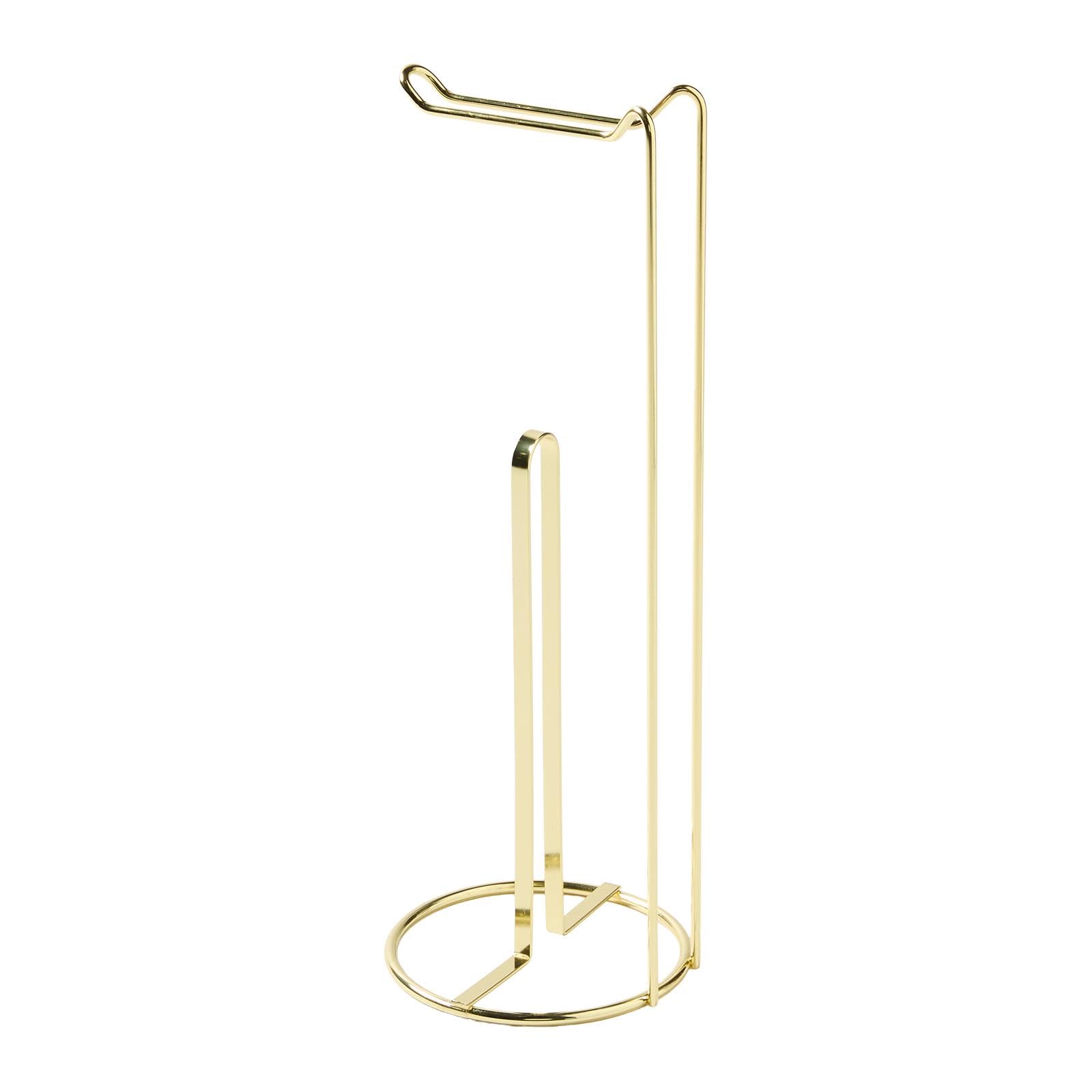 OHS Toilet Roll Holder Free Standing, Stainless Steel Toilet Paper Storage Bathroom Stand Non Slip and Non Rust Tissue Holder Paper Roll Storage Shelf Bathroom Accessories, Gold