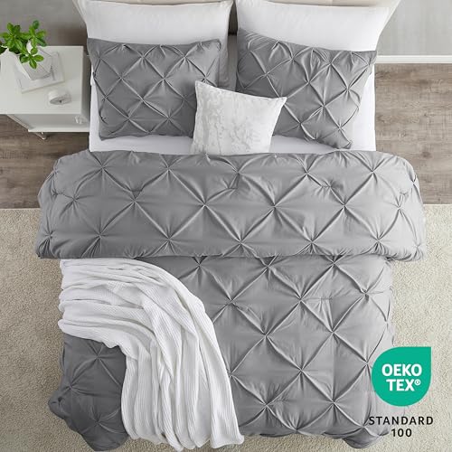Image of Nestl Grey Duvet Cover Full Size - Soft Double Brushed Duvet Set with Button Closure & Corner Ties, 3 Piece Luxurious Pinch Pleated Duvet Cover Set 80x90 Inches with 2 Pillow Shams