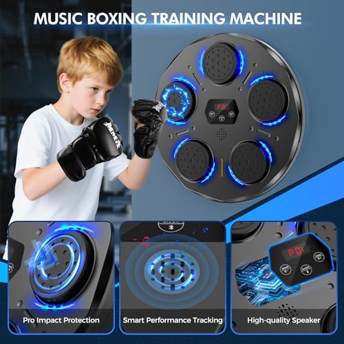 Image of 2025 Music Boxing Machine for Adults and Kids, Smart Bluetooth Boxing Training Equipment with Gloves Wall Mounted, Workout Punching Machine for Home, Gym and Office, Sports Toy Gift for 3-12 Year Old