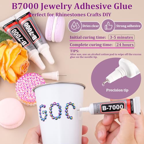 Image of Resin Jelly Rhinestones for Crafting with B7000 Jewelry Glue, 1 Box Purplish Black AB Flatback Crystal with 3Pcs 10ml Glue, Bedazzling Non Hotfix Gems for DIY Tumblers Clothing Shoes Manicure