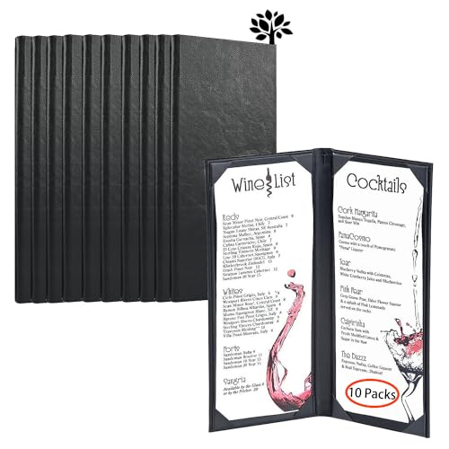 4.25 x 11 inches Menu Holder 10 Packs Menu Covers 2 View Leather Book Style Double Fold Panel for Restaurant Coffee Bars（4.25” x 11” /Book Style /10 Pcs）