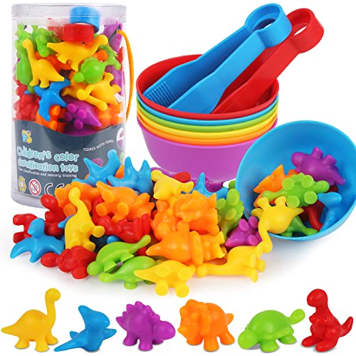 LOKIPA Counting Dinosaurs Toys Matching Game with Rainbow Sorting Cups, Color Sorting Set Preschool Learning Activities Education Toys for Toddlers...
