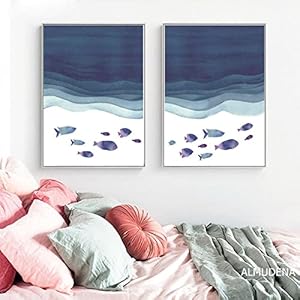Cartoon Blue Ocean Fish Group Canvas Schilderij Eenvoudige Kunst Muur Zeegezicht Prints en Posters voor Kinderkamer…