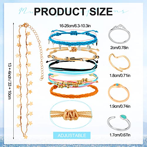 Batiyeer 60 Pcs Surfer Wave Strand Bracelet Summer Layered Choker Pendant Necklace Adjustable Multilayer Chain Necklaces Adjustable Bracelet Handmade Sunflower Rope Anklets Knuckle Rings (Vivid) #TOP6