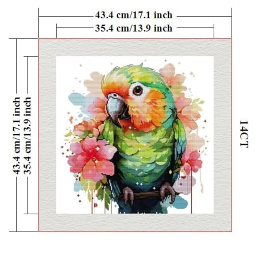 Image of Stamped Cross Stitch Kits Full Range of DIY Needlepoint for Adult Beginners Parrot Pattern, for Gift and Home Decor 14CT 2 Strands 16.9x16.9 inch