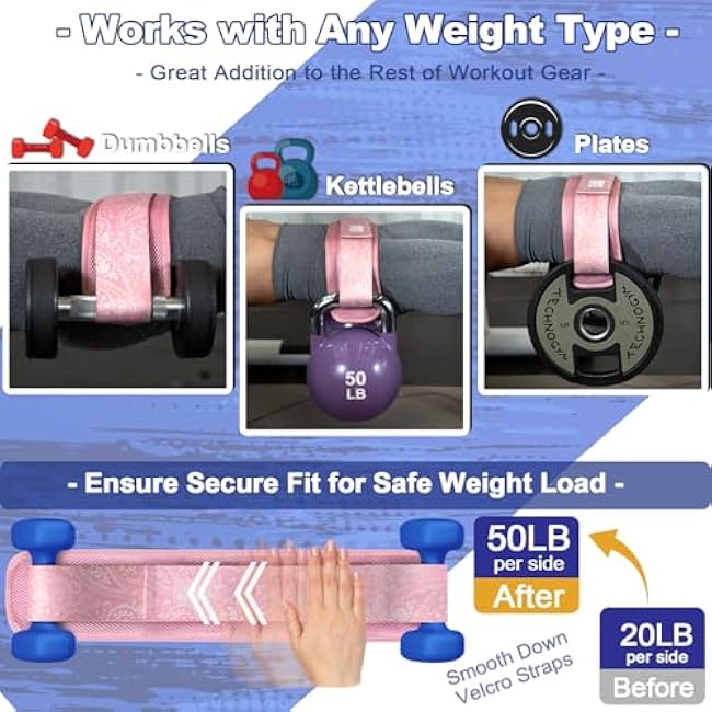 Hip Thrust Belt - Adjustable Fitness Belt for Dumbbells, Kettlebells, Weight Plates - Support Up to 100 lbs - Upgrade Slip-Resistant Pad for Safe and Comfortable Glute Workouts at Home or Gym