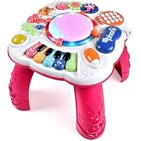 Cemirk Baby Activity Table, Baby Musical Toys 6-12 Months, Activity Center for 1 2 3 Years Old, Red(Size:30 * 30 * 30cm)