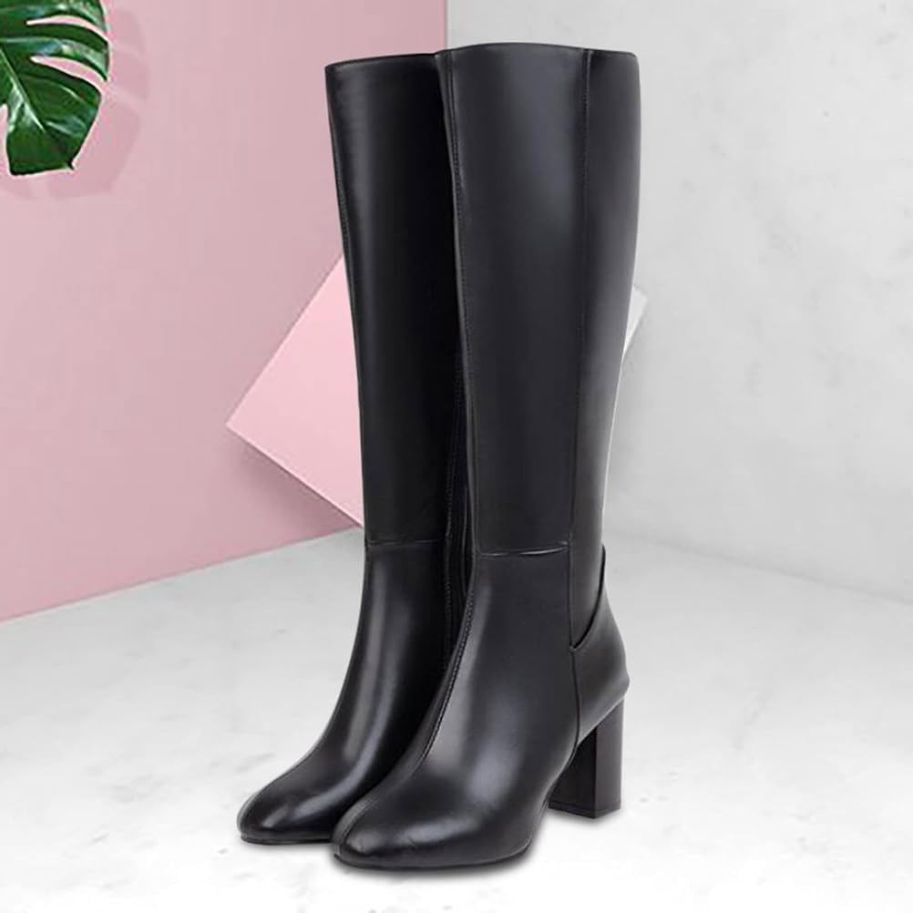 Damen Stiefeletten Warme Lange Stiefel Boots Elegante Sexy Runde Zehe Plattformen High Heel Reißverschluss PU Lederstiefel