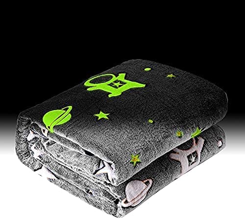 SUCHDECO Glow In The Dark,Manta de Brillo Espacial para Niños y Adultos,127 x 152cm, Manta de Felpa Súper Suave con Patrón de Astronauta, Regalo de Cumpleaños de Navidad, Gris Cover