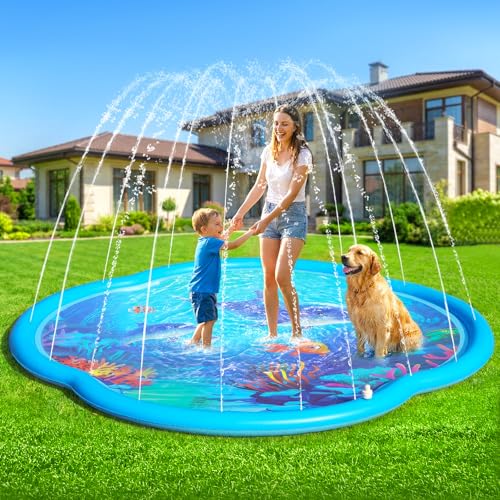 ChlorBlu Tapis de Jeu d'eau Enfant,186CM Tapis d'Arrosage de Pulvérisation Carré,Splash Pad PVC Durable,Jet Fontaine Réglable, Jeu d'eau Exterieur Été...