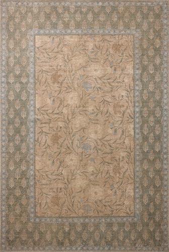 Image of Loloi Rifle Paper Co Edinburgh Sand /Green 10'-0 inch x 14'-0 inch Area Rug | EDN-01 Printed Approx. 10x14 Beige Living room Dining room Bedroom, Rustic, Elegant, Muted, Refined, Area Rug
