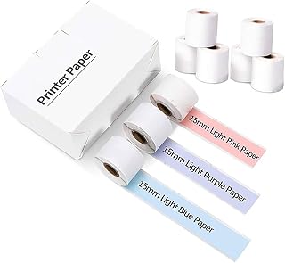 Papel térmico autoadhesivo, 3,5 m x 15 mm, impermeable, imprimible, color morado/azul claro/rosa claro, apto para impresora Phomemo M02S/M02 Pro (9 rollos, 3 rollos de cada color)