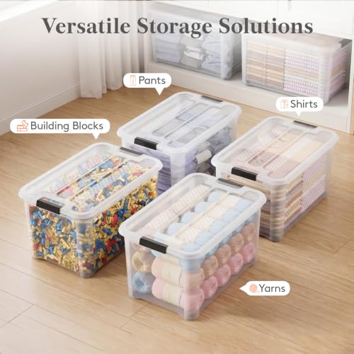 Image of Lifewit 58Qt Storage Bins with Lids, Plastic Large Latches Boxes with Wheels, Clear Totes Tubs Container for Closet Organizers and Storage, Bedroom, Clothes, Craft, 4 Pcs