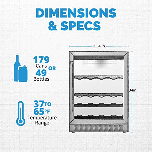 Image of NewAir 24 inch Single Zone Beverage & Wine Fridge | Beverage & Wine Refrigerator for 49 Bottles or 179 Cans | Freestanding or Built-In Under Counter Mini Fridge for Beer, Wine & Soda | Stainless Steel