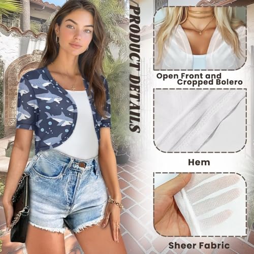 Image of Women's Shrug Short Sleeve Bolero Open Front Knit Party Tulle Cardigan Cropped Cardigan Shoulder Cover Up