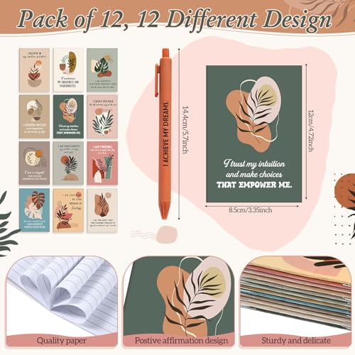 Image of Mooliwe 24 Pcs Positive Affirmation Gift Set Gratitude Notebooks with Pens Small Bags Motivational Encouragement Notepads Daily Affirmations Journal for Women Stress Relief Self Care (Plant)