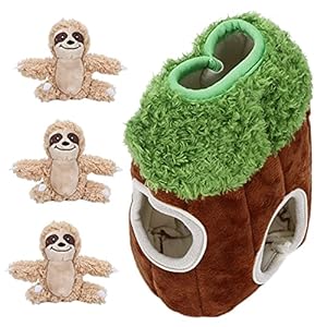 Naroote Hide and Seek Dog Toy, Dog Toy Plush Sloth Inside Trunk Dog Toy Interactive Burrow Dog Toy with Squeaker Interactive Dog Toys for Small and Medium Size Dogs, 7.4×5.9×3.1in