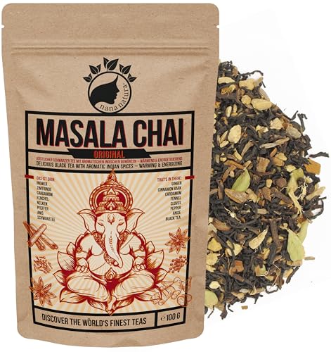 NanaNaturas MASALA CHAI TEE 100g | perfekt für Chaitee Chai-Latte mit Milch oder Iced Chai | 100% natürlich | köstlicher Schwarztee mit aromatischen indischen Gewürzen | wärmend & energetisierend
