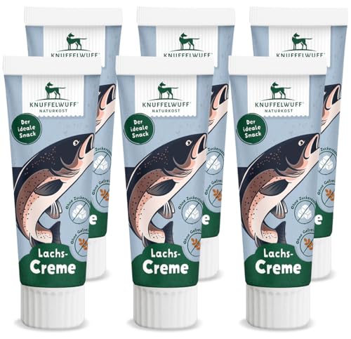 Knuffelwuff Tuben Snack - Crema al salmone, confezione da 6 pezzi, con pesce extra fresco, senza conservanti, senza aggiunta di zucchero e cereali, ideale anche per cuccioli, prodotto in Germania