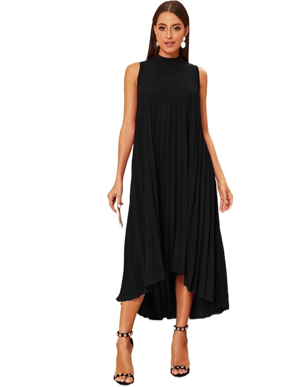strapless open back dress Black Pleated Swing Dress – Unique Vintage