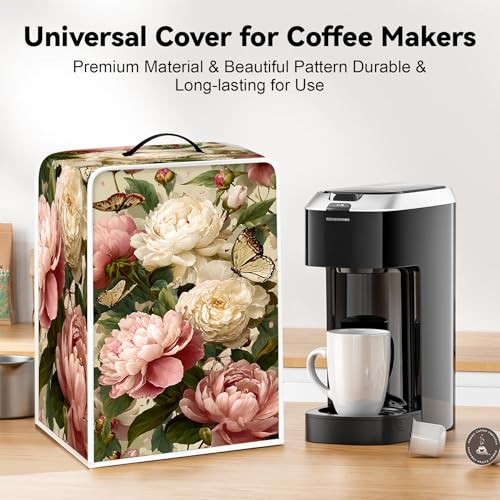 Image of Universal Coffee Maker Cover, Durable Polyester Lightweight Long-Lasting Dustproof Cotton Blend Appliance Protector for Kitchen Countertops (Light Yellow and Pink)