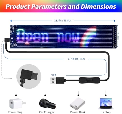 Image of AutoBizarre Flexible Waterproof DIY Customizable LED Matrix Panel Display Screen Sign Board with Mobile Application and Remote Control for Cars, Home, Office, Shops etc (Multicolor, Large- 60x12 Cm)