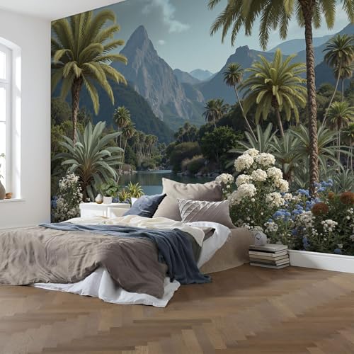 Papier peint panoramique palmiers bleu-vert grand format 350x256cm - 5