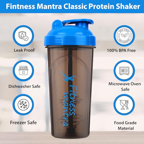 Image of Fitness Mantra 700ml Classic Shaker Bottle for Men & Women |Capacity 700 ml, Blue /Grey|