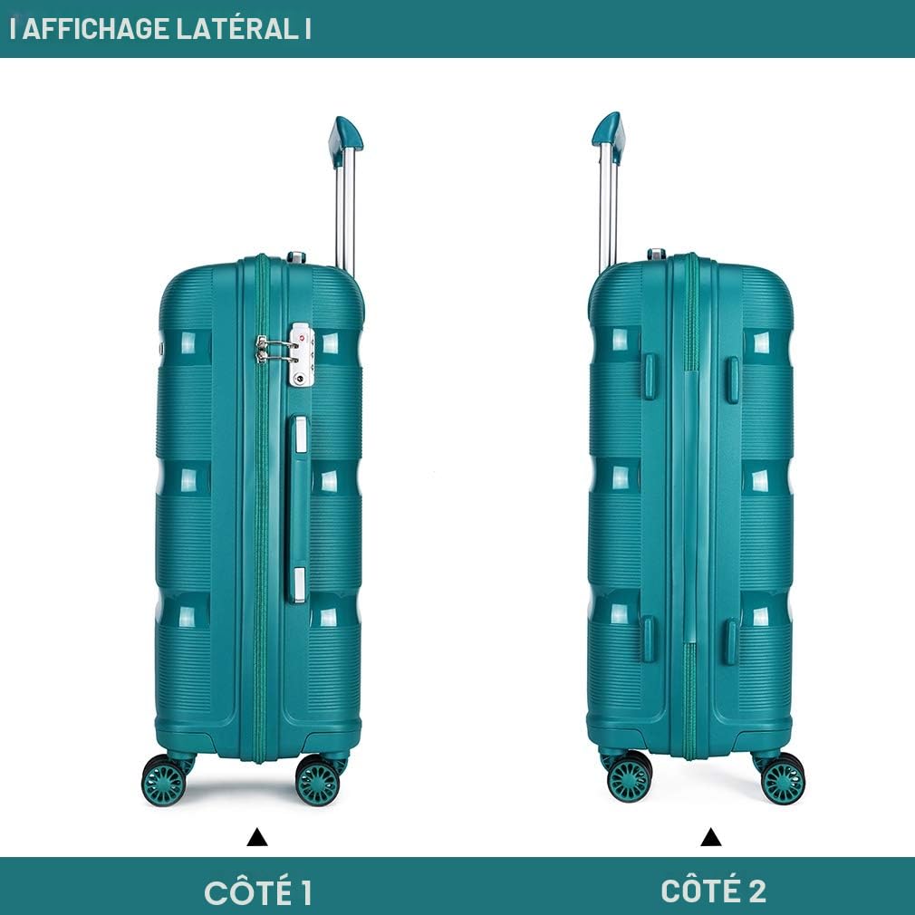 Kono Valise Trolley Grande Taille 76 cm Valise Rigide Enregistrement en Polypropylène Légere à 4 roulettes avec Serrure TSA Intégré 100L (Turquoise)
