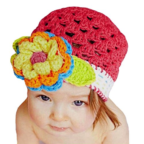 FEITONG(TM) Lovely Cute Big Flower Baby Kids Infant Toddler Girl Warm Beanie Knit Hat Cap (Red)